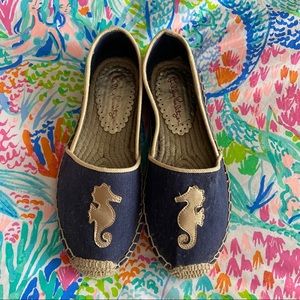Lilly Pulitzer Lia Espadrille sz 7 sea horse navy